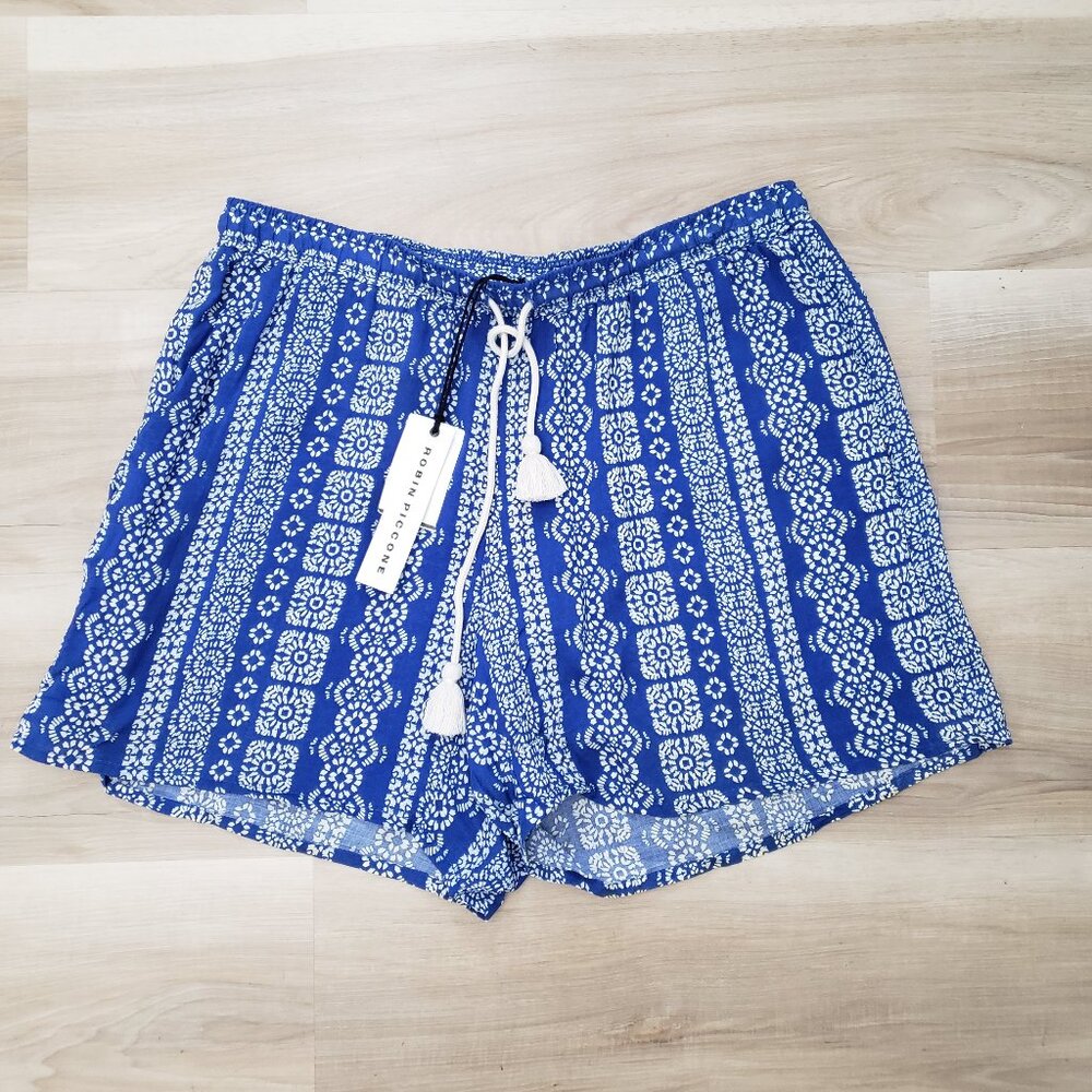 Robin Piccone Waist Shorts with Tassel Tie Blue Size Medium